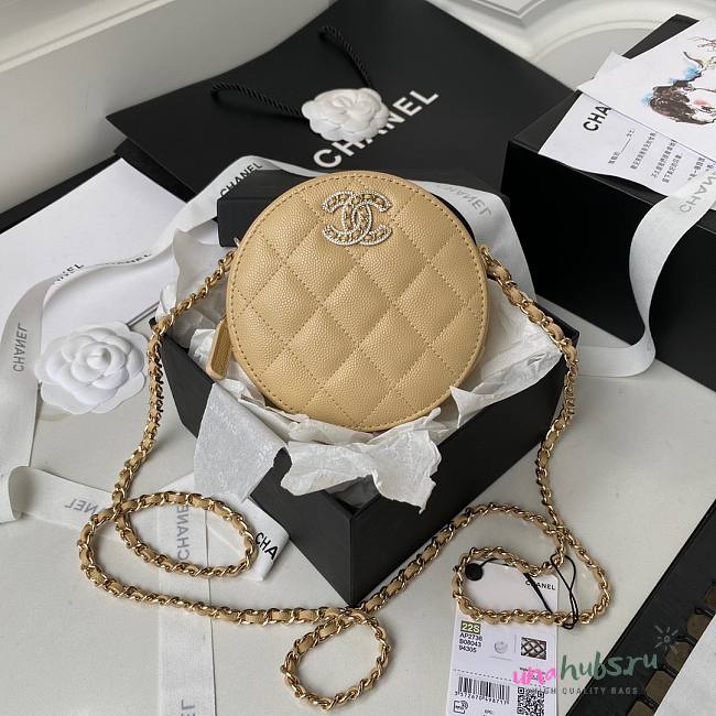 Chanel 22S Quilted Caviar Beige Mini Round Clutch - 1