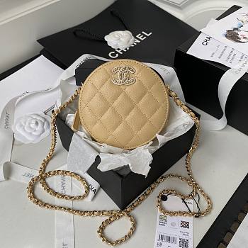 Chanel 22S Quilted Caviar Beige Mini Round Clutch