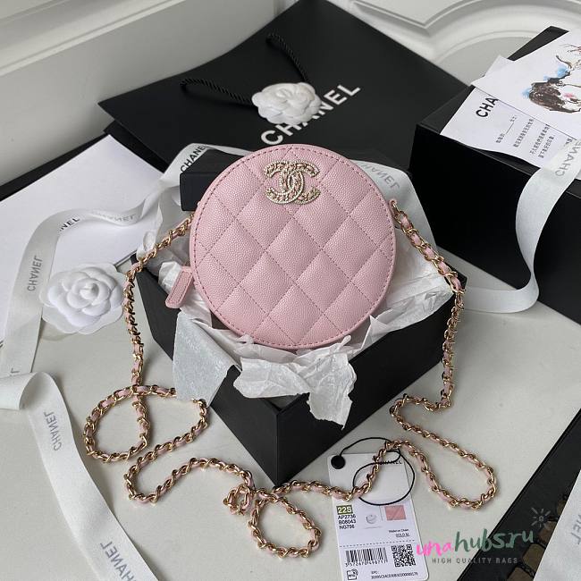 Chanel 22S Quilted Caviar Pink Mini Round Clutch - 1