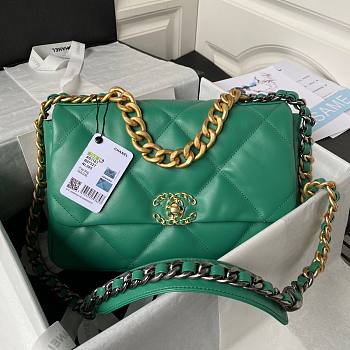 Chanel 19 flap green gold hardware bag 30cm