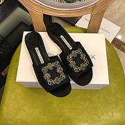 Manolo Blahnik Black Marta Crystal Buckle Silk Sandals - 3