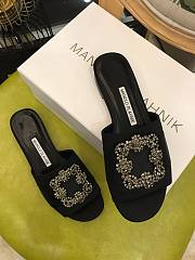 Manolo Blahnik Black Marta Crystal Buckle Silk Sandals - 2