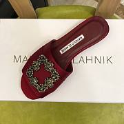  Manolo Blahnik Red Marta Crystal Buckle Silk Sandals - 2