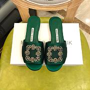 Manolo Blahnik Green Marta Crystal Buckle Silk Sandals - 5