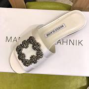 Manolo Blahnik White Marta Crystal Buckle Silk Sandals - 5