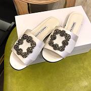 Manolo Blahnik White Marta Crystal Buckle Silk Sandals - 4