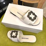 Manolo Blahnik White Marta Crystal Buckle Silk Sandals - 3