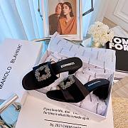 Manolo Blahnik Black Marta Crystal Buckle Silk Heeled Sandals - 1