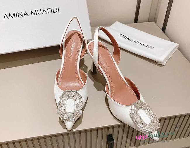 AMINA MUADDI Camelia Satin White 105 Sling Heel - 1