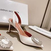 AMINA MUADDI Camelia Satin White 105 Sling Heel - 6