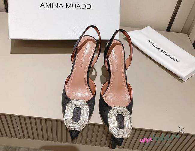 AMINA MUADDI Camelia Satin Black 105 Sling Heel - 1