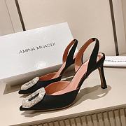 AMINA MUADDI Camelia Satin Black 105 Sling Heel - 6