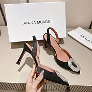 AMINA MUADDI Camelia Satin Black 105 Sling Heel - 3