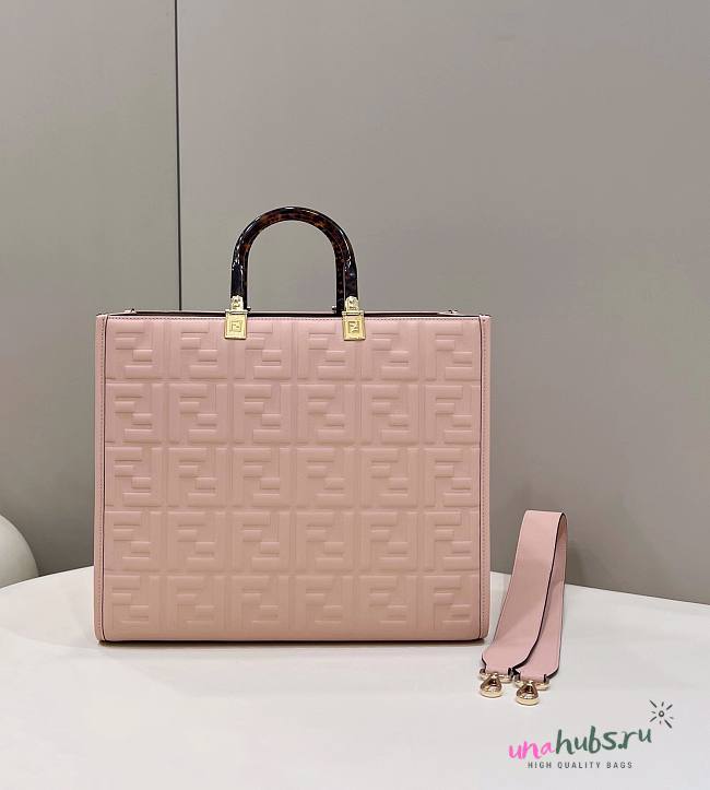 Fendi Sunshine Medium Pink Leather Shopper Bag - 1