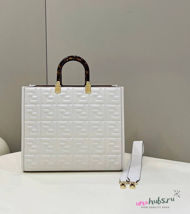 Fendi Sunshine Medium White Leather Shopper Bag - 1