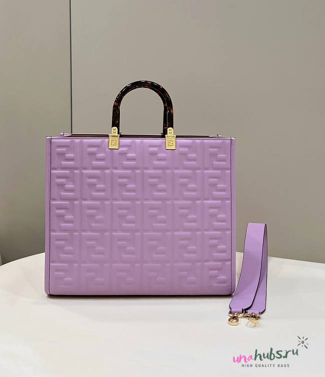 Fendi Sunshine Medium Purple Leather Shopper Bag - 1