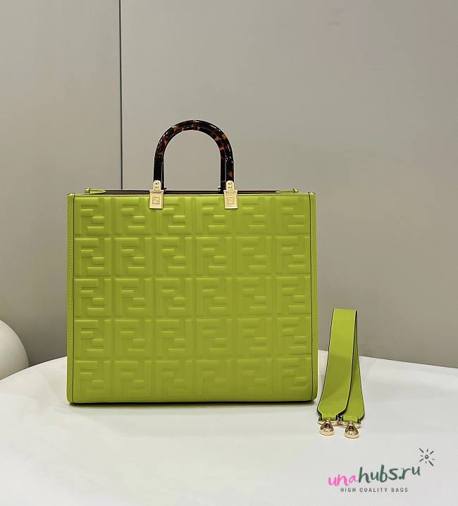 Fendi Sunshine Medium Green Leather Shopper Bag - 1