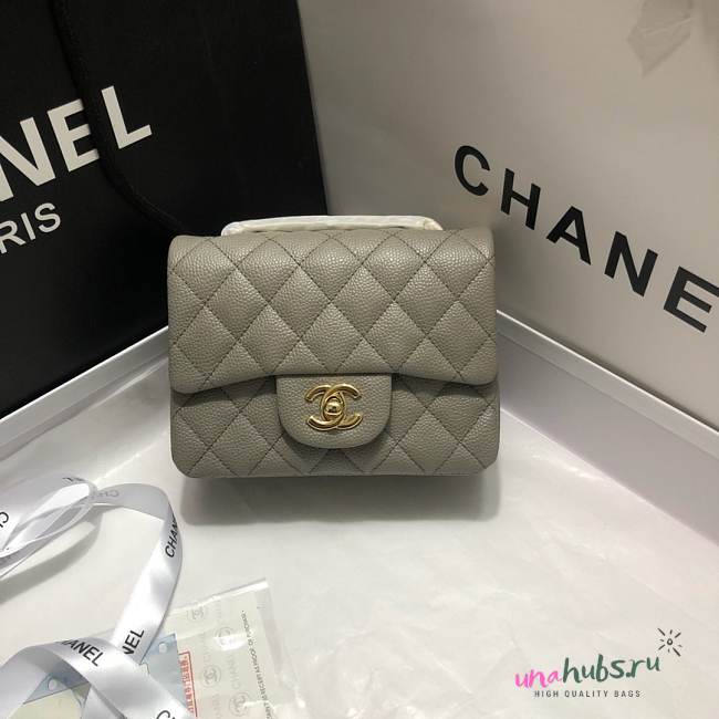 Chanel 17cm Classic Flap Bag Grey Caviar Leather Gold Bag - 1