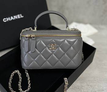 Chanel 22A Quilted Mini Vanity Rectangular Top Handle Grey Lambskin Bag