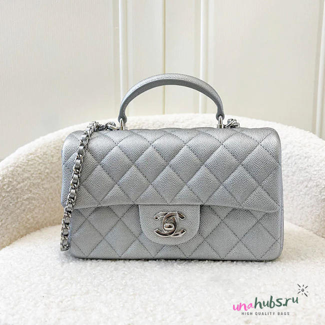 Chanel CF mini silver caviar handle bag - 1