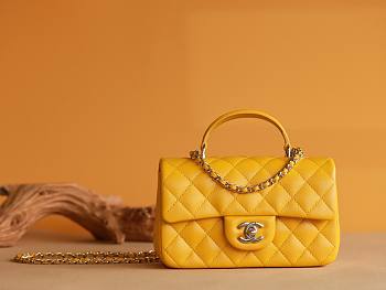 Chanel Top Handle gold hardware yellow lambskin mini bag