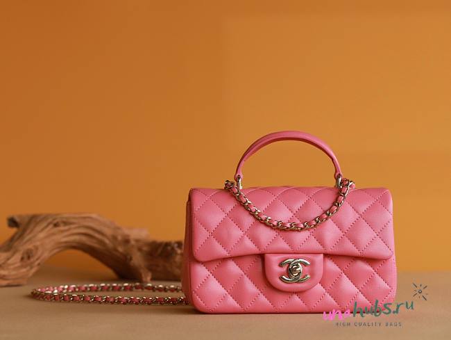 Chanel Top Handle gold hardware pink lambskin mini bag - 1