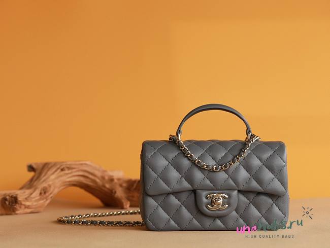 Chanel Top Handle gold hardware gray lambskin mini bag - 1