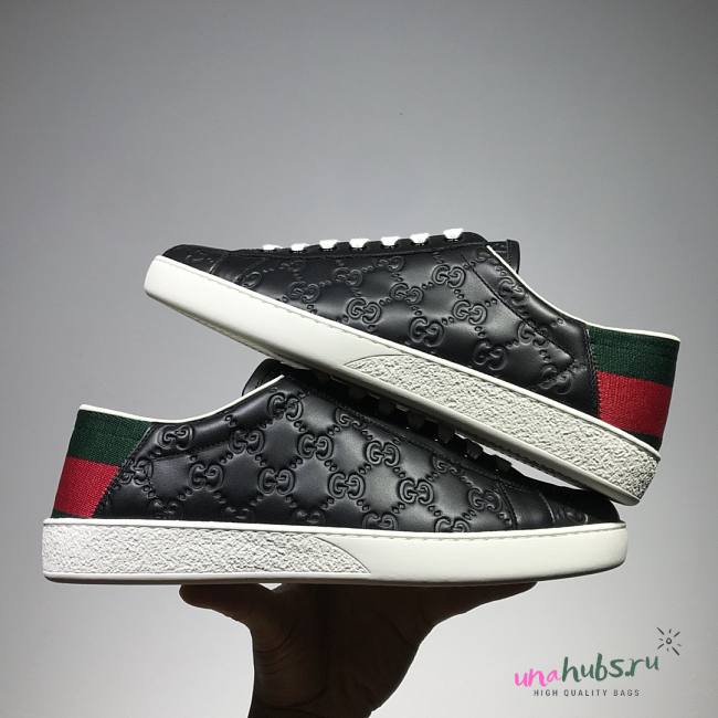 Gucci Black Ace Logo Embossed Women/ Men Sneakers - 1