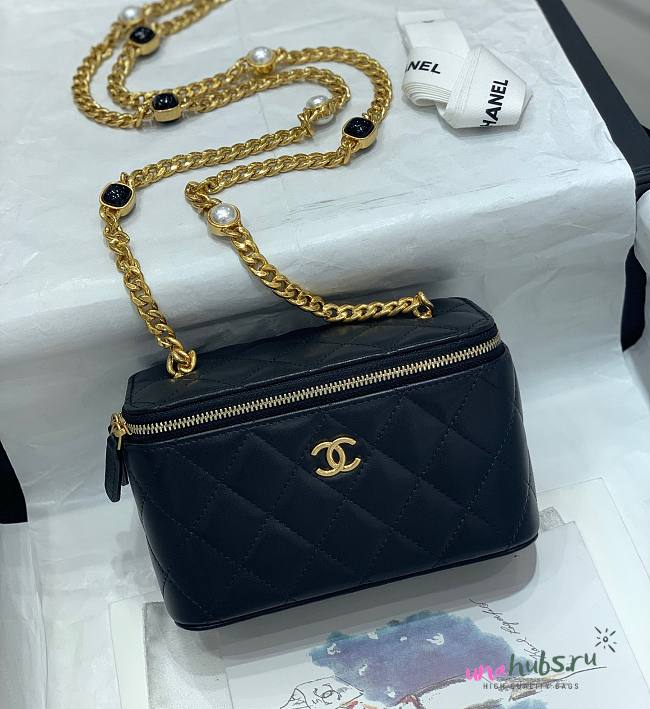 Chanel 22B mini vanity black lambskin pearl strap bag - 1