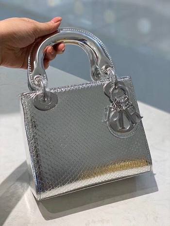 Dior Lady mini bag silver metallic snake leather bag