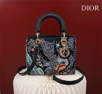 Dior Lady blue embroidered canvas hand bag