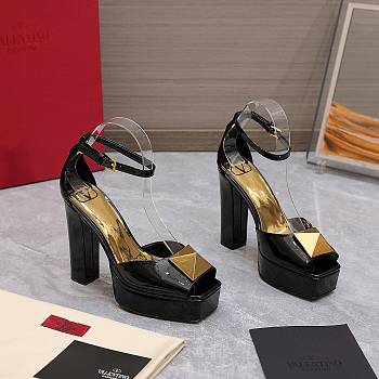 Valentino One Stud black patent leather platform heels