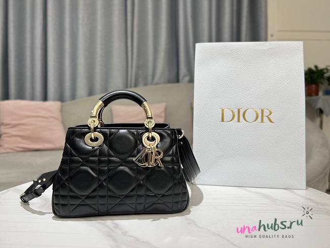 Dior The Lady 95.22 black cannage quilted leather gold bag - 1