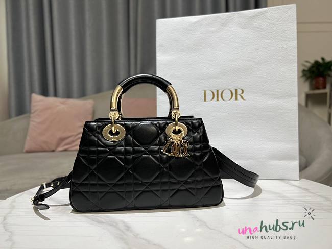 Dior Medium The Lady 95.22 black cannage quilted leather gold bag - 1