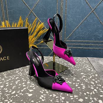 Versace Crystal La Medusa Satin Sling black heels