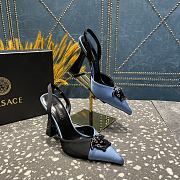 Versace Crystal La Medusa Blue Satin Sling black heels - 1