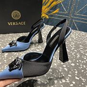 Versace Crystal La Medusa Blue Satin Sling black heels - 5