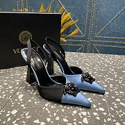 Versace Crystal La Medusa Blue Satin Sling black heels - 2