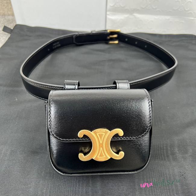 Celine triomphe shiny black leather belt bag - 1