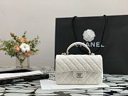 Chanel Top Handle silver hardware white lambskin mini bag - 4