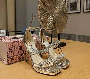 Jimmy Choo 105 Silver Crystal Straps Heels