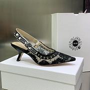 Dior Black Roses Motif Embroidered Slingback 6.5cm Heels - 2