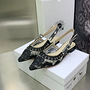 Dior Black Roses Motif Embroidered Slingback Flat - 2