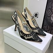 Dior Black Roses Motif Embroidered Slingback 10cm Heels - 1