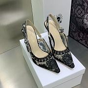 Dior Black Roses Motif Embroidered Slingback 10cm Heels - 4