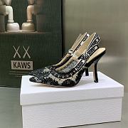 Dior Black Roses Motif Embroidered Slingback 10cm Heels - 3