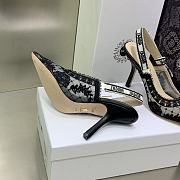 Dior Black Roses Motif Embroidered Slingback 10cm Heels - 2