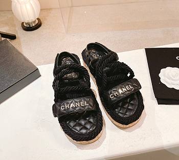 Chanel slippers black in raffia
