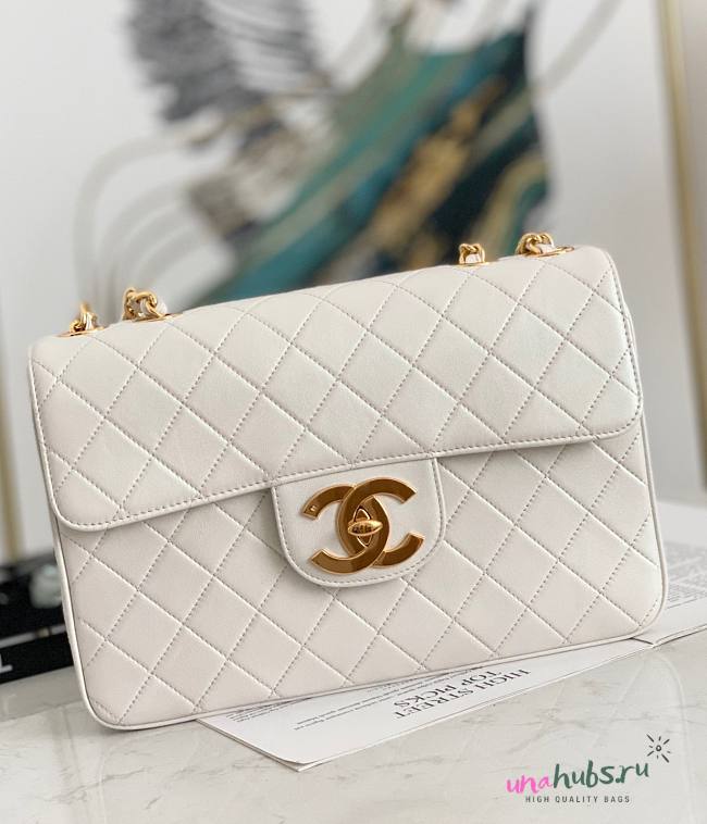 Chanel CF flapbag white 24k gold hardware large bag - 1