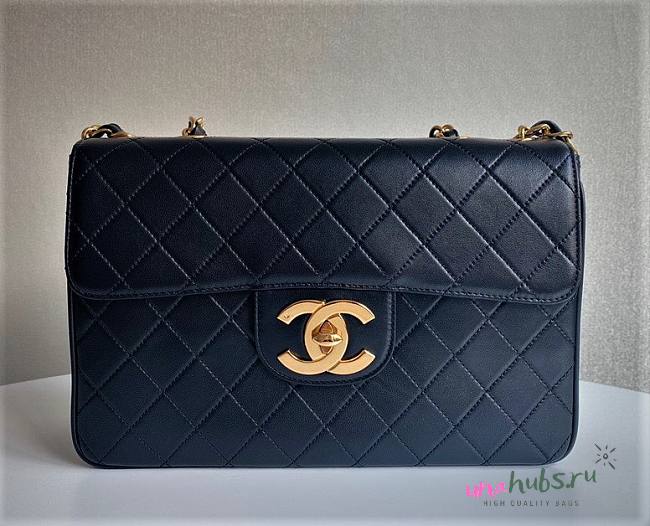 Chanel CF flapbag black lambskin 24k gold hardware large bag - 1